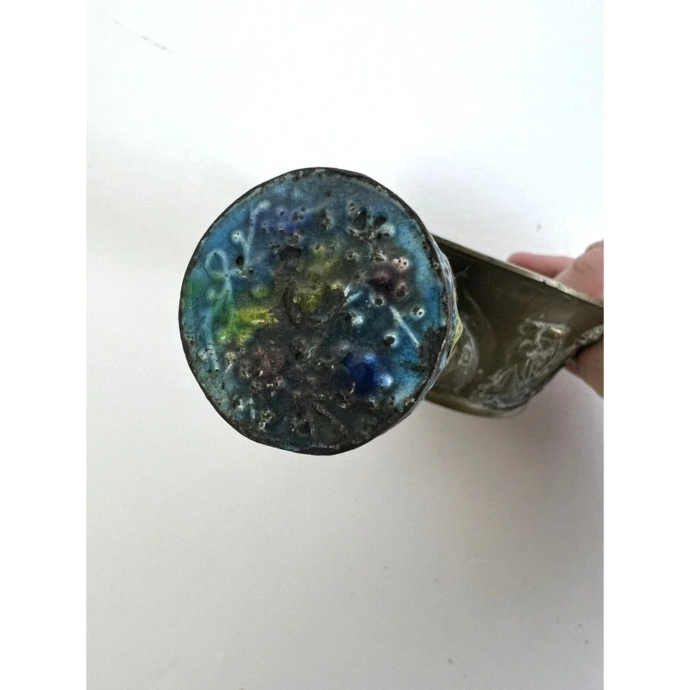 Vintage Chinese Brass & Cloisonne Silk Iron Aged Asian Home Decor Scoop Ethnic
